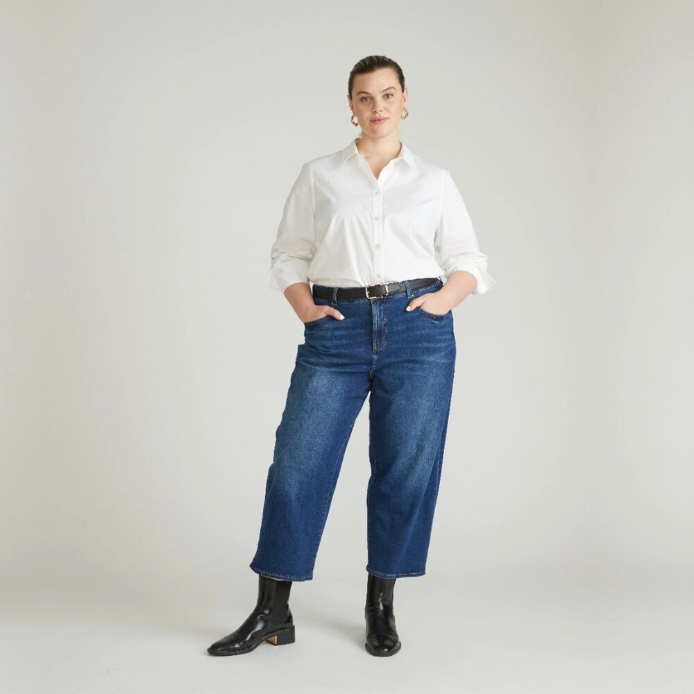 2/$30 NWT Universal Standard Bae Boyfriend Crop Jeans High Rise Navy 00 #A1324